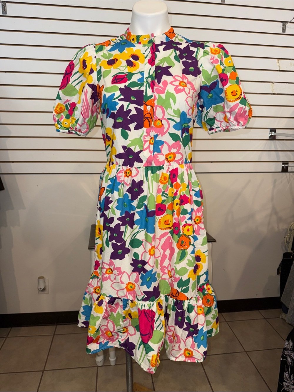 J. Crew Floral Cotton Dress in Multi Bright Print